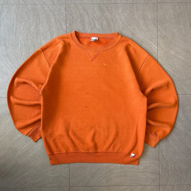 90s 90년대 멕시코 생산 러셀 블랭크 오렌지 스웻셔츠