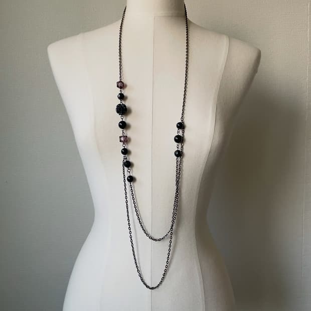 Layered Black Purple Rose Long Necklace