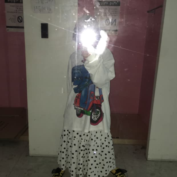(Vin) 빈티지 도트 밴딩 화이트 롱스커트