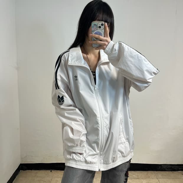 Adidas white lock-up windbreaker  