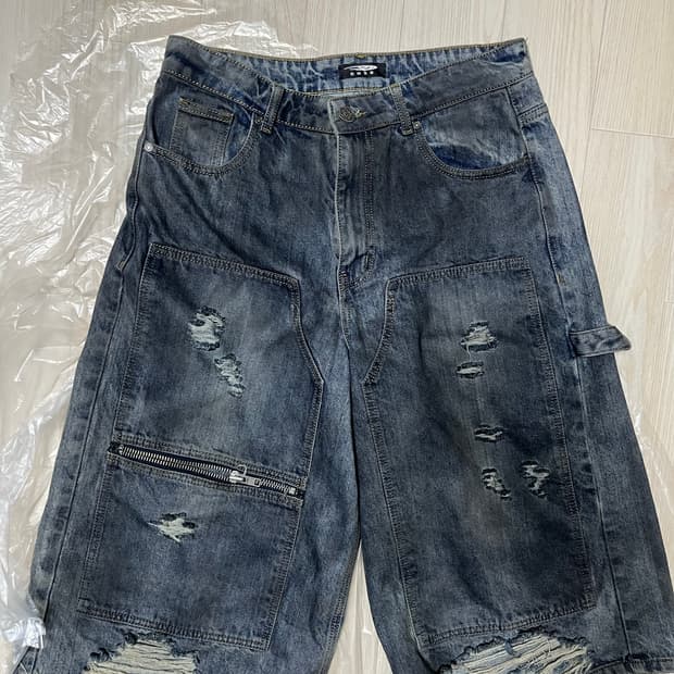 DNSR 디스트로이드 카펜터 버뮤다 데님 팬츠 블루