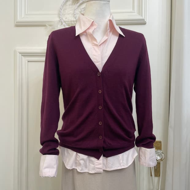 wine basic cardigan&coral pink basic shi