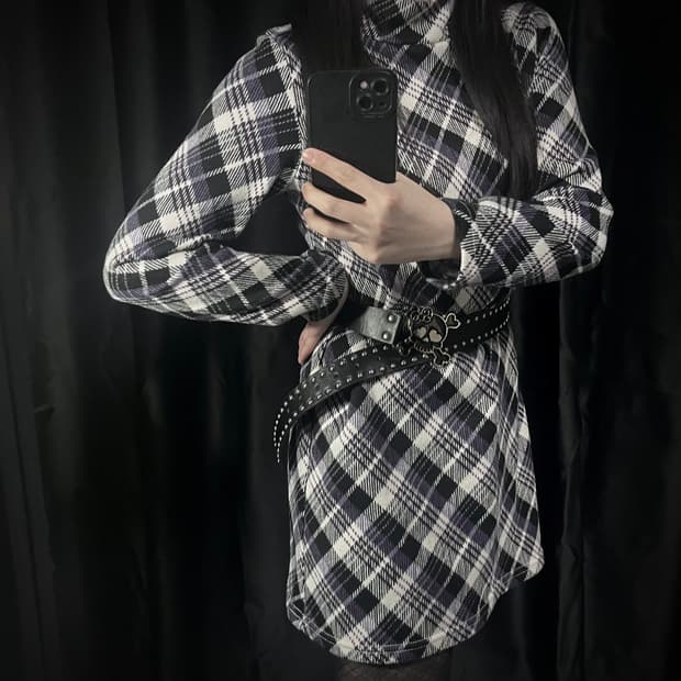 펑크 보라체크 원피스