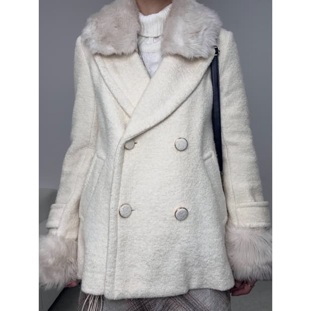 빈티지 화이트 아이보리 더블 코트