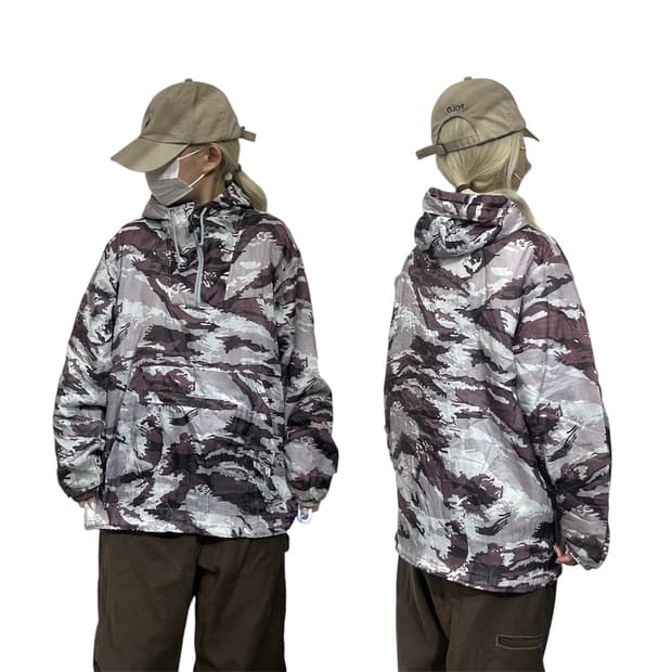 일본 빈티지 카모 후드 바람막이 아노락 점퍼 트랙 자켓 L