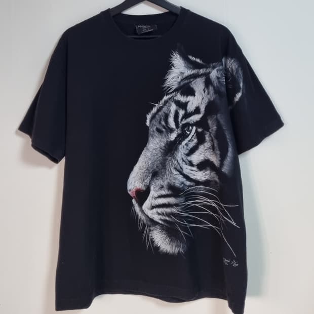 L ) ROCK CHANG 블랙 빈티지 호랑이 반팔티