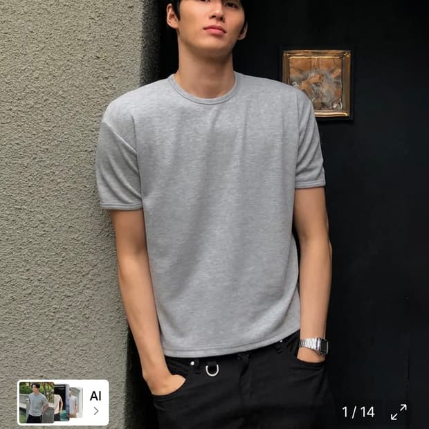 데이 크롭 골지 반팔 티셔츠L 그레이