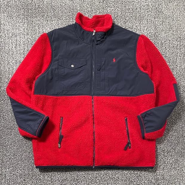 빈티지9. 폴로랄프로렌 하이브리드 플리스 자켓 셰르파 레드 네이비 배색