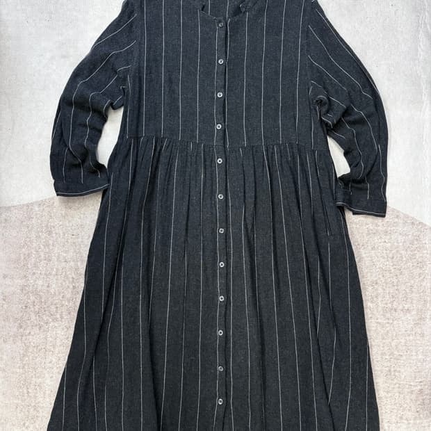 LILASIC 코튼울 스트라이프 롱 원피스 