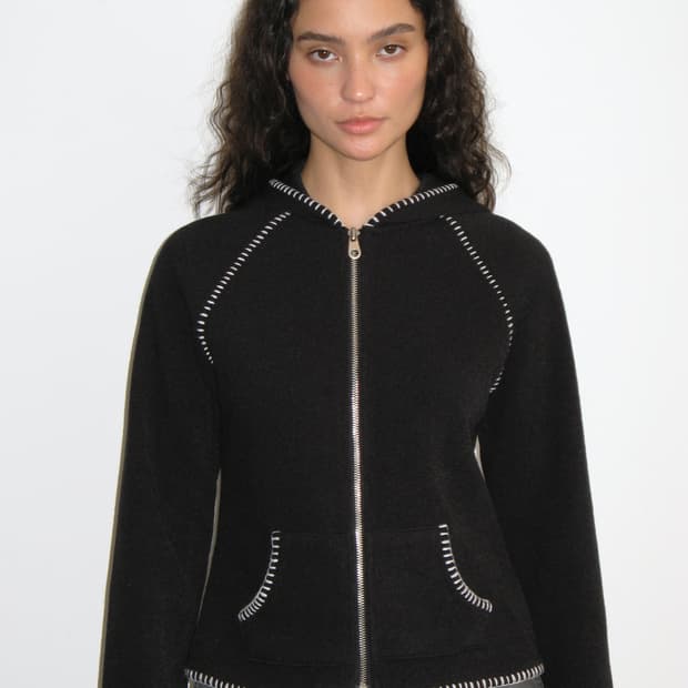 BOHO STITCH HOODED JACKET, BLACK