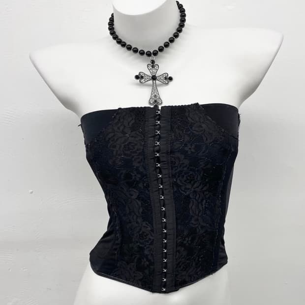 블랙 고딕 펑크 레이스 코르셋