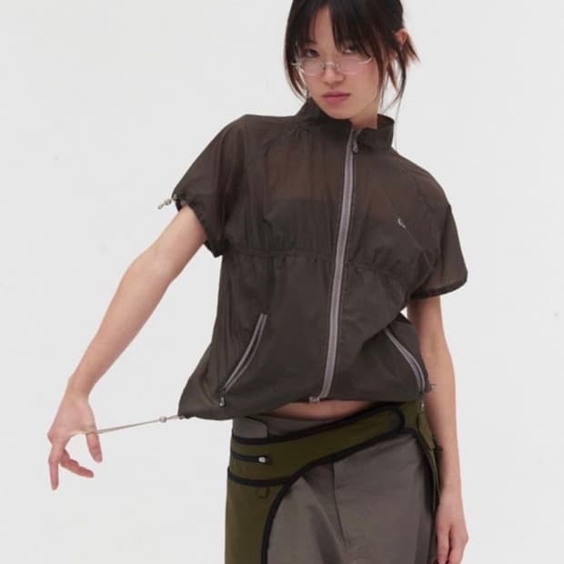 스마트어반유즈풀 퍼커링 자켓 카키 반팔 바람막이