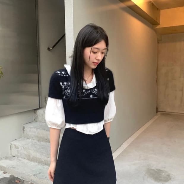 르플레인 글로리 블라우스 + 서쿠키 앙고라 니트탑