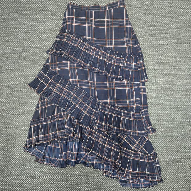 모어댄예스터데이 체크 패턴 프릴 캉캉 스커트 플리츠 밴딩치마