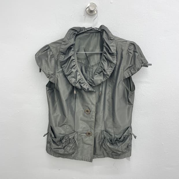 Khaki glossy short sleeve jacket