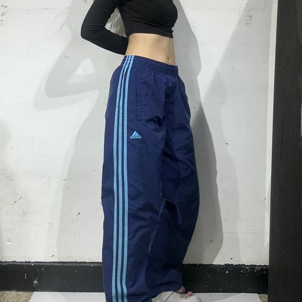 90s 아디다스 네이비 스카이 블루 삼선 와이드 트랙 팬츠 