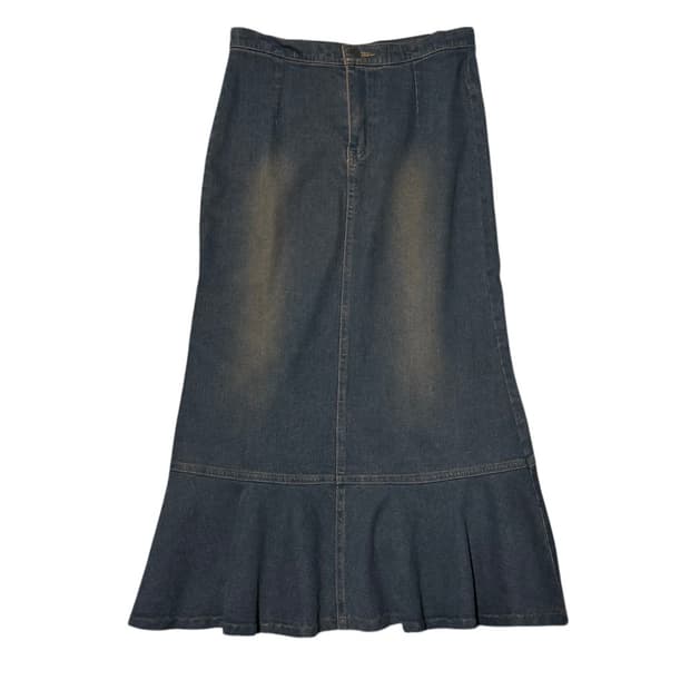 스톤워싱 데님 롱스커트