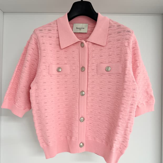 [베르니스] 여성 핑크 반팔 가디건