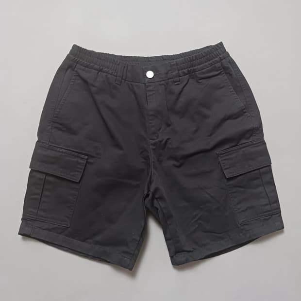 [M] 토피 코튼 벨티드 밴딩 카고 쇼츠 반바지 블랙