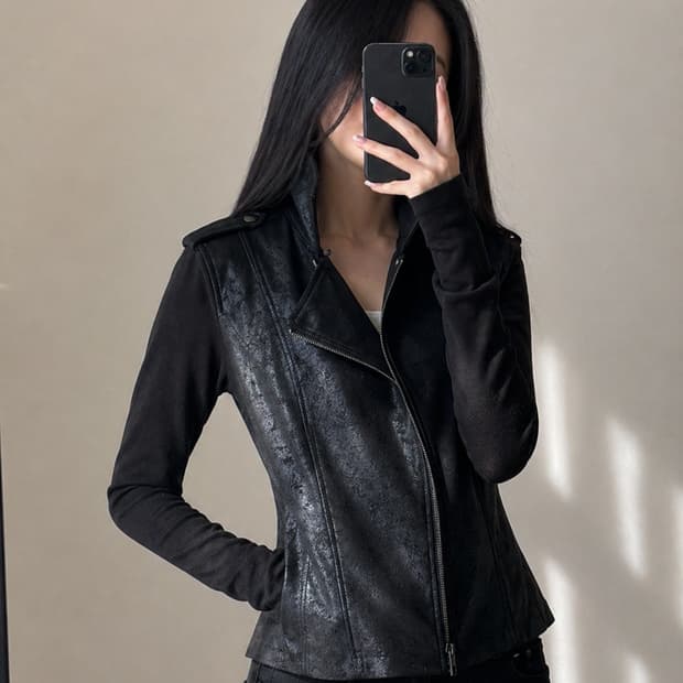 아르마니익스체인지 하이넥 퍼 레더자켓