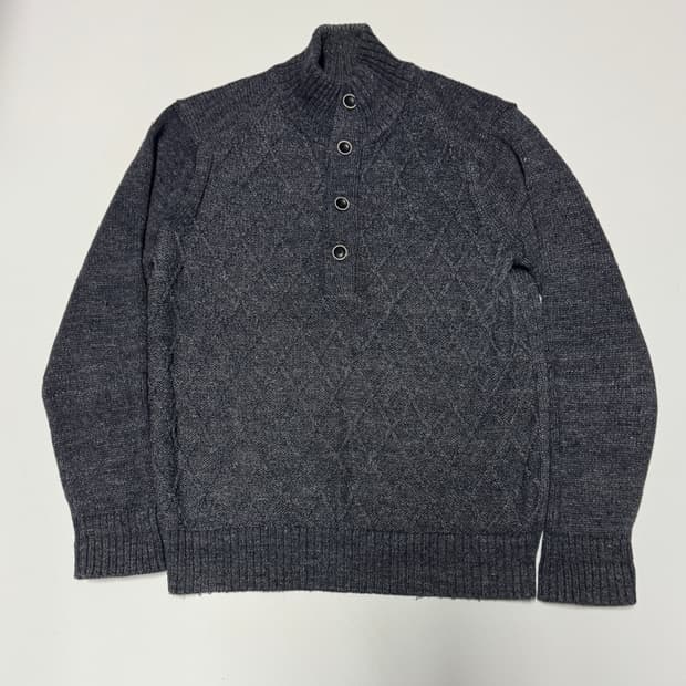 일꼬르소 나일론 혼방 아가일 하프집업 울 니트 M 그레이