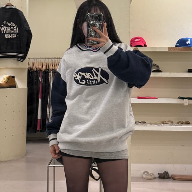 빈티지 엑스라지 배색 크루넥 스웻셔츠 U1444