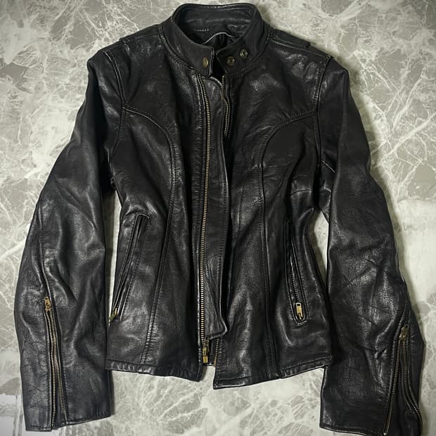 highneck leather rider jacket