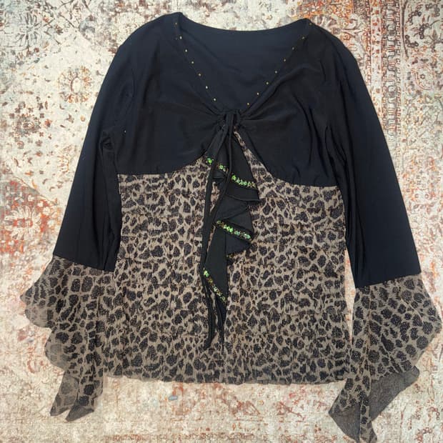 Vintage gyaru leopard shirring top