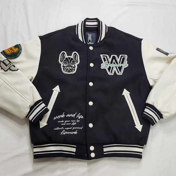 라이프워크 아플리케 힙독 바시티 자켓