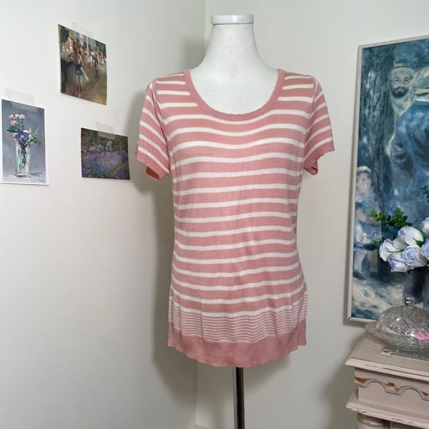 pink ivory stripe knit top(size-L)