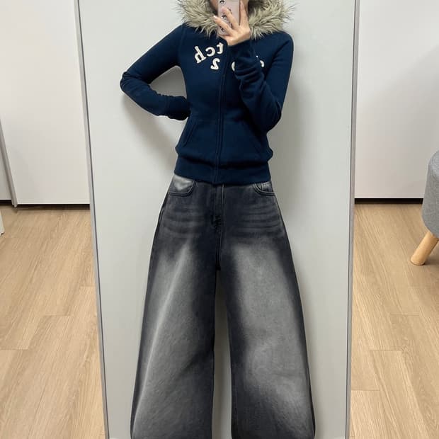 아베크롬비 울프죠 자수로고 네이비 후드집업