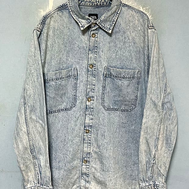 ZARA 자라 남자 데님셔츠 헤비 청남방 투포켓 추동 L 100-105
