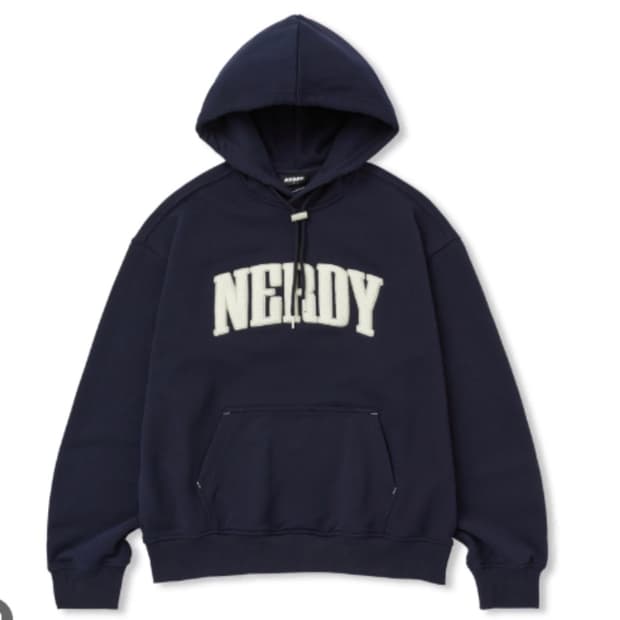 널디 엔디와이 부클 로고 풀오버 후디 네이비