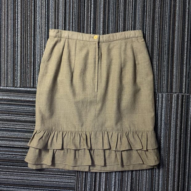 카키 프릴 미디 스커트
