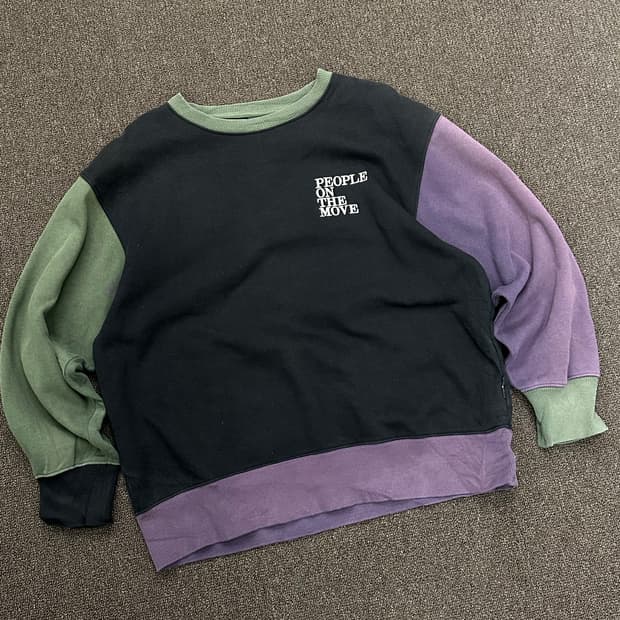 L)Kappa 빈티지 퍼플그린 컬러블럭 플리스 스웻셔츠