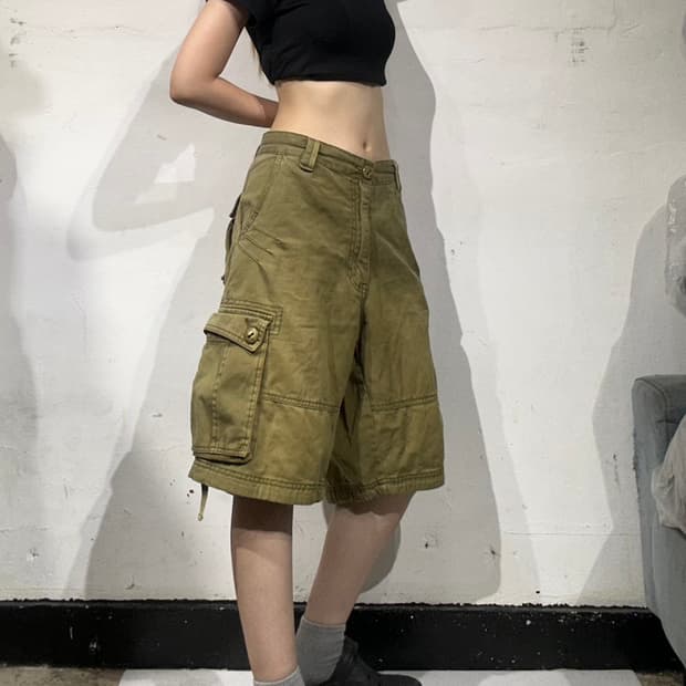 로카웨어 빈티지 카키 올드스쿨 버뮤다 팬츠 카고 반바지 36