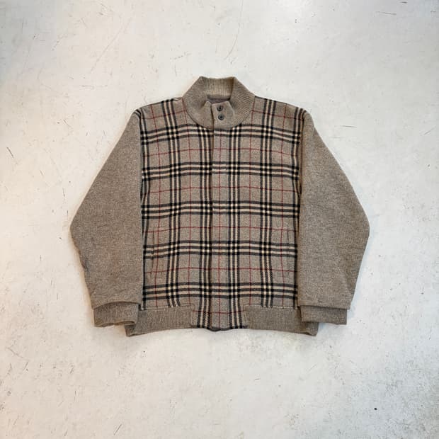 버버리 체크 울 니트 봄버자켓 L