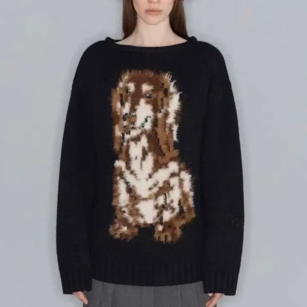 오픈와이와이 SHAGGY JACQUARD DOG SWEATER BLACK