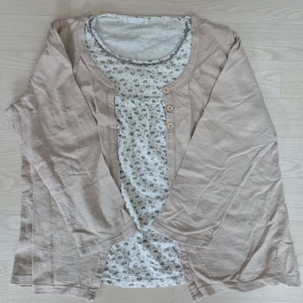 일본빈티지 잔꽃 브라운 레이어드 가디건