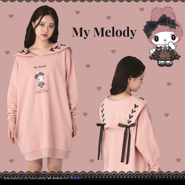 산라오 마이멜로디 일본빈티지)양산형 지뢰계 리본 핑크 메로크로 원피스