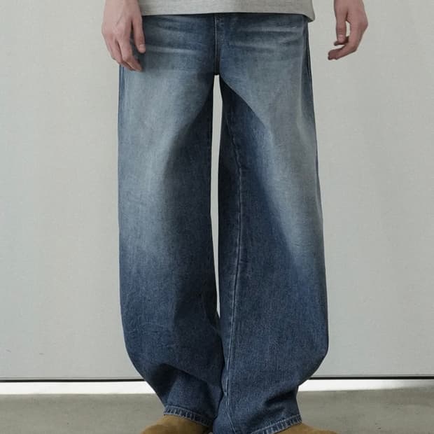 와르 M250 커브드 와이드 데님 팬츠_진청 L