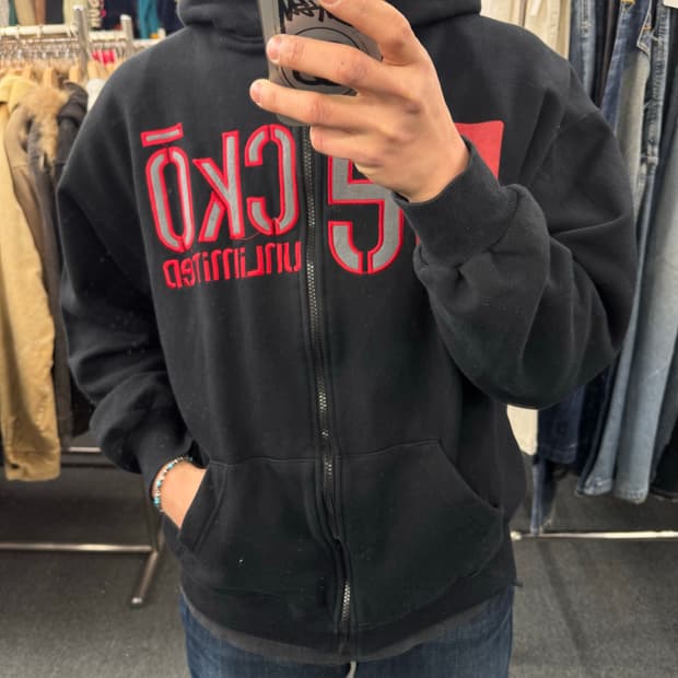 XL)ECKO 빈티지 자수 프린팅 후드 집업