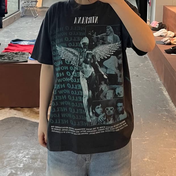 빈티지 너바나 록 밴드 프린팅 반팔 H2399