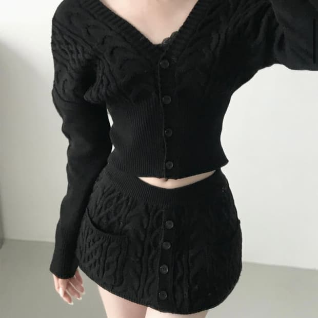 디어 니트 셋업 블랙