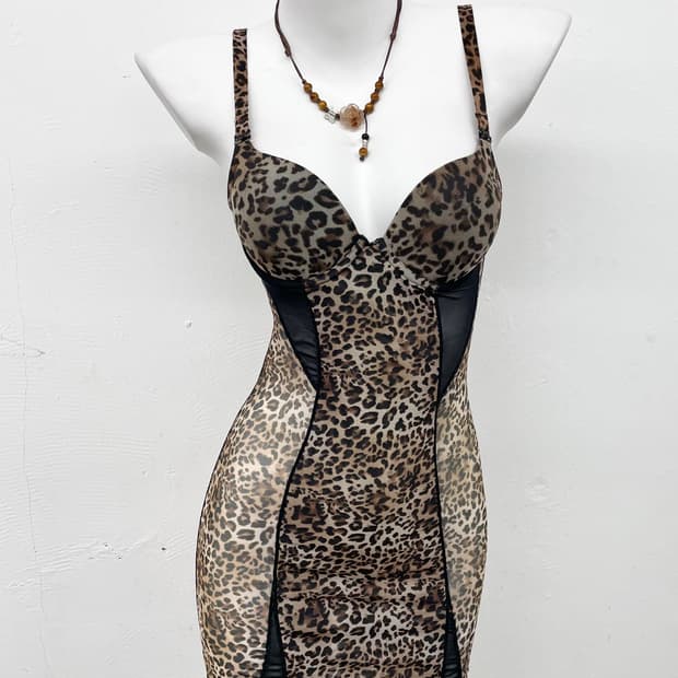 갸루 호피 코르셋 원피스