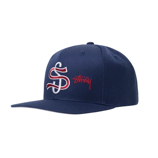 스투시 빅 리그 포인트 크라운 캡 라이트 네이비 스냅백