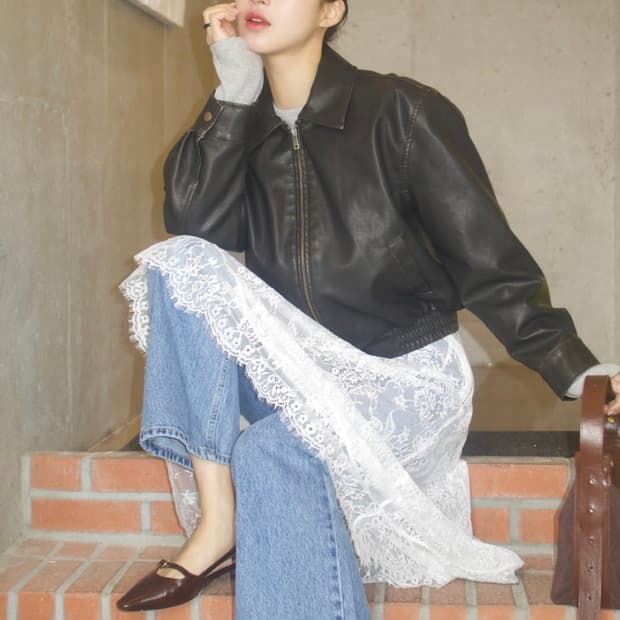 랭앤루 레더 봄버 자켓