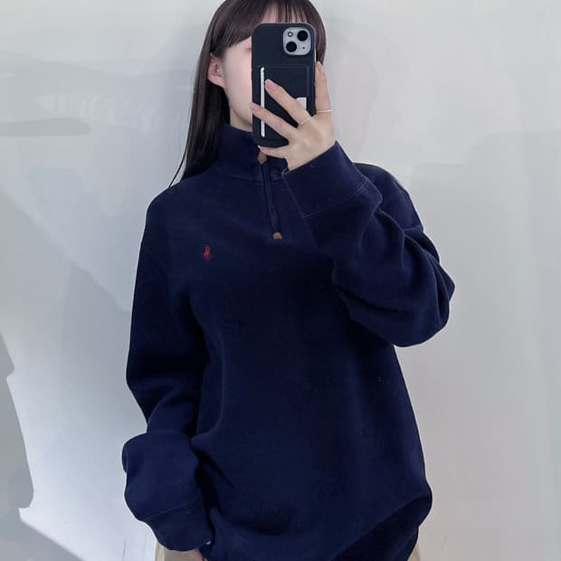 폴로랄프로렌 레드포니 네이비 반집업 니트