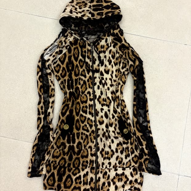 레오파드 오프숄더 레이스 원피스