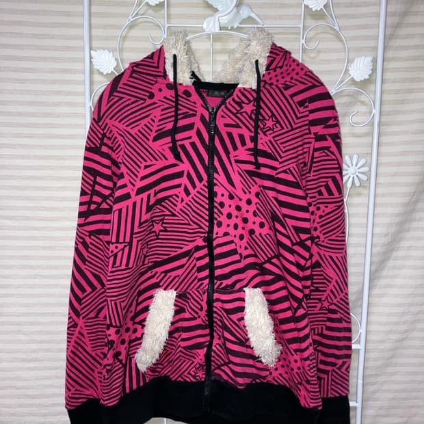 jpn vintage 핫핑크 키치 후드 집업 y2k 스트릿 갸루 펑키